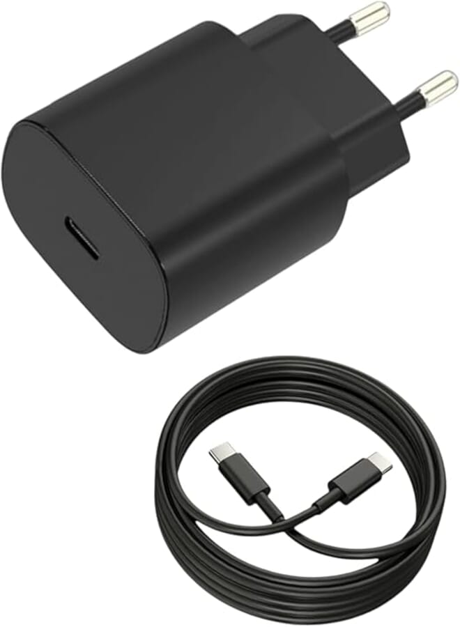 USB C Charger 25W Super Fast Charging Power Charger EU US UK with Type-C to C Cable - Black